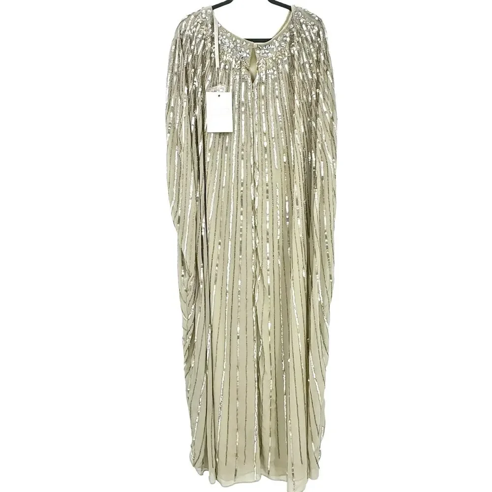 Mac Duggal Gold Sequin Cape-Back Maxi Dress - Picture 13 of 17